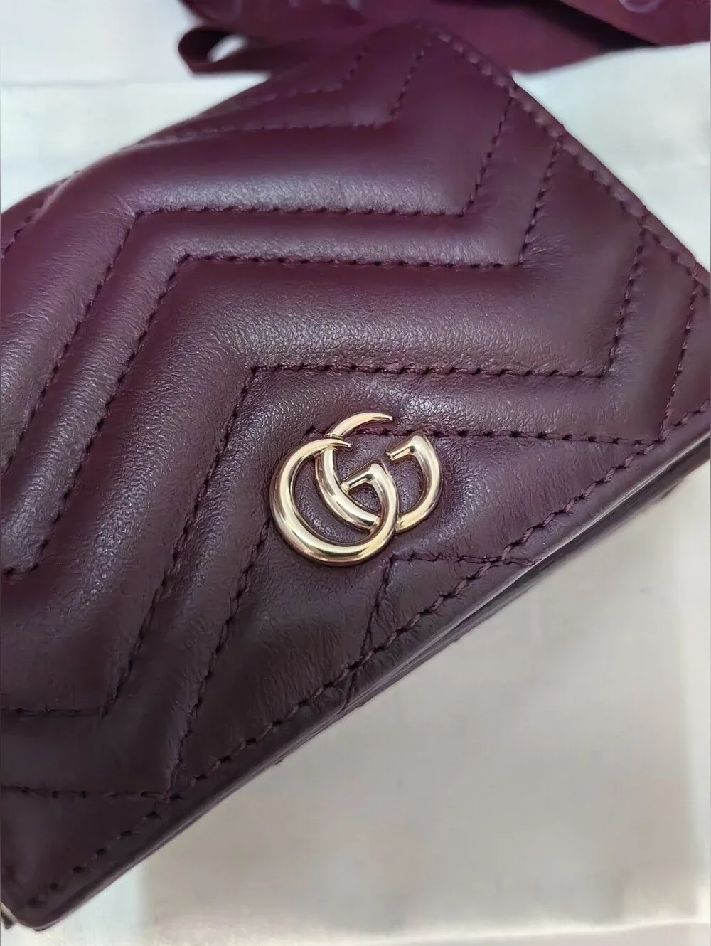 Gucci Marmont Quilted Leather Card Case Wallet in Burgundy